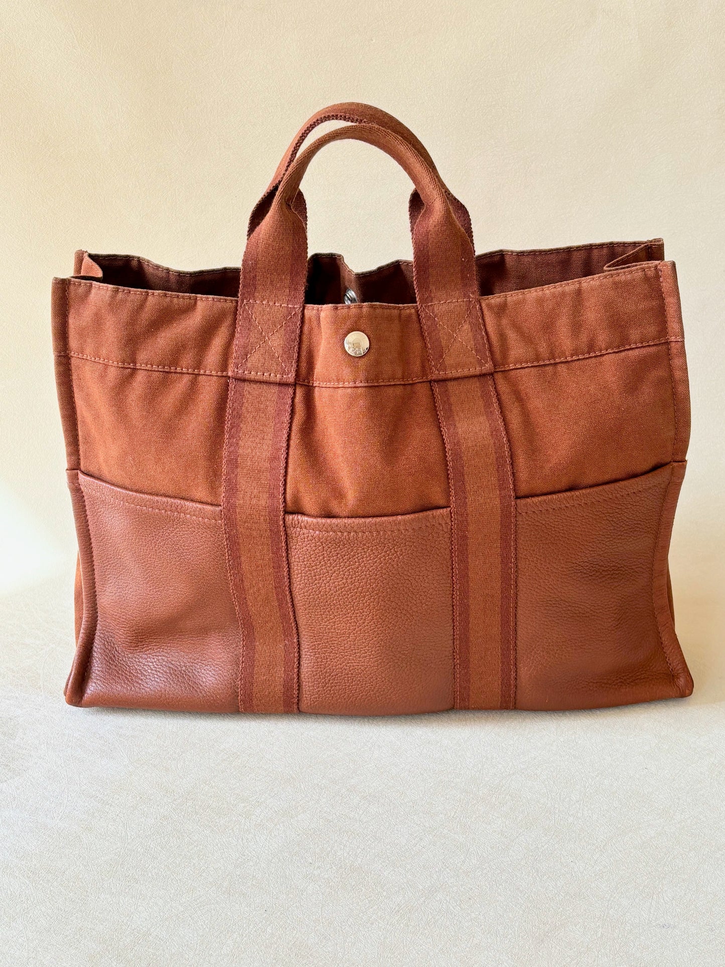 HERMÈS Sac Toto cuir et toile