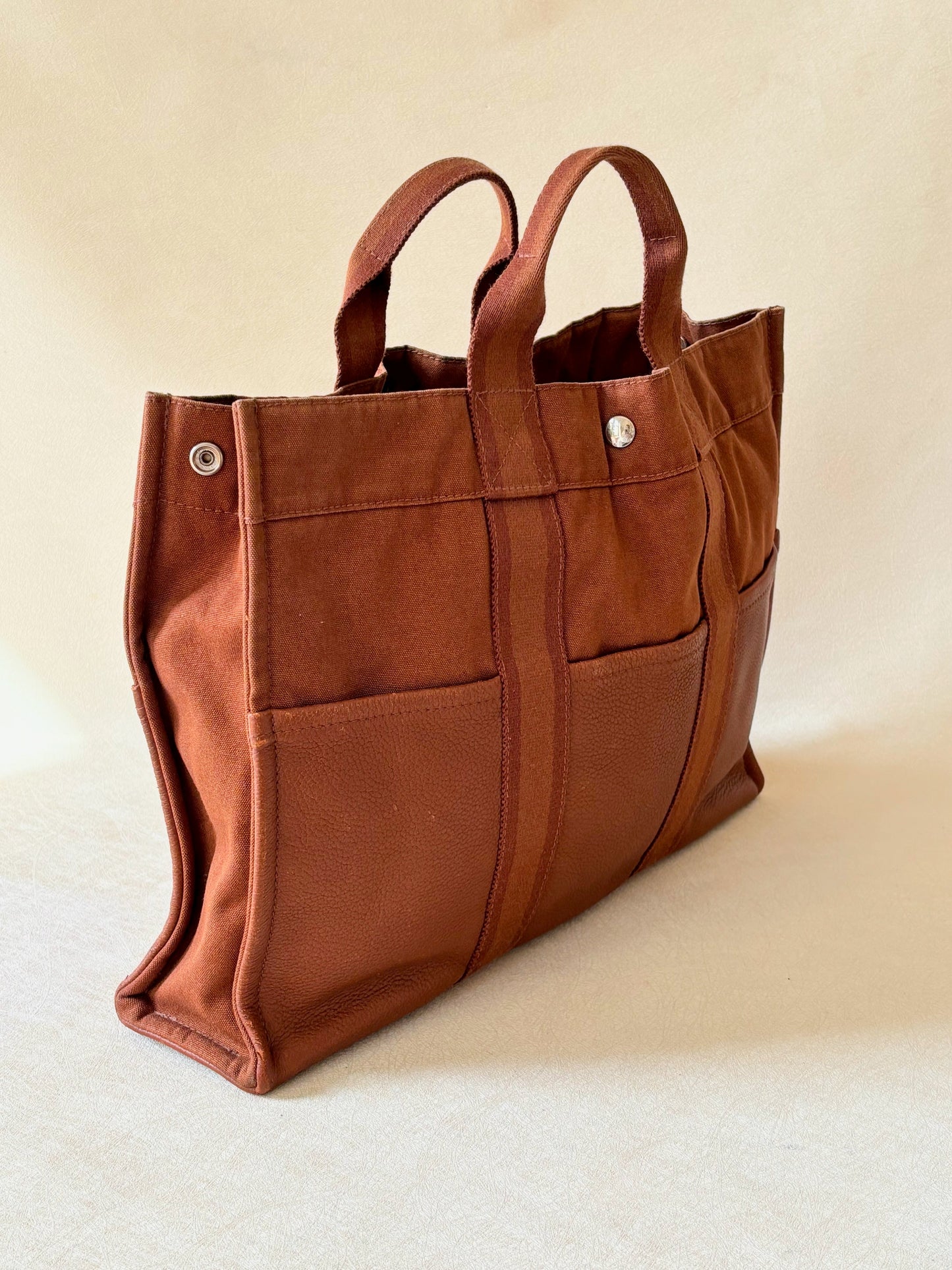 HERMÈS Sac Toto cuir et toile