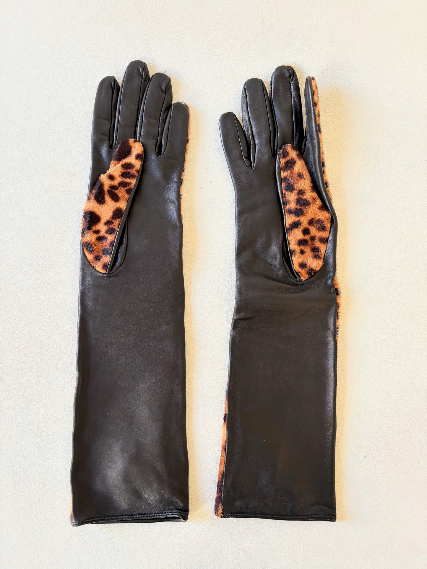 GUCCI Gants cuir et poulain léopard